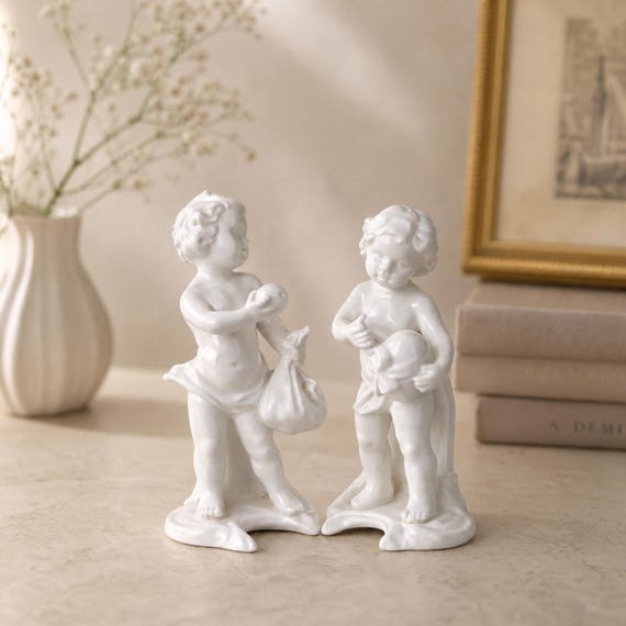 Goebel-Figuren aus der Mitte des 20. Jahrhunderts – Paar weiße Porzellan-Engel