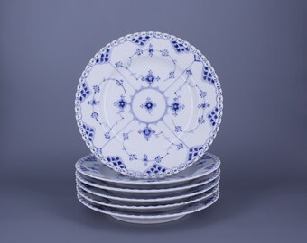 Royal Copenhagen Blue Fluted Full Lace 1085. Ensemble de 6 assiettes plates 23 cm. Condition excellente