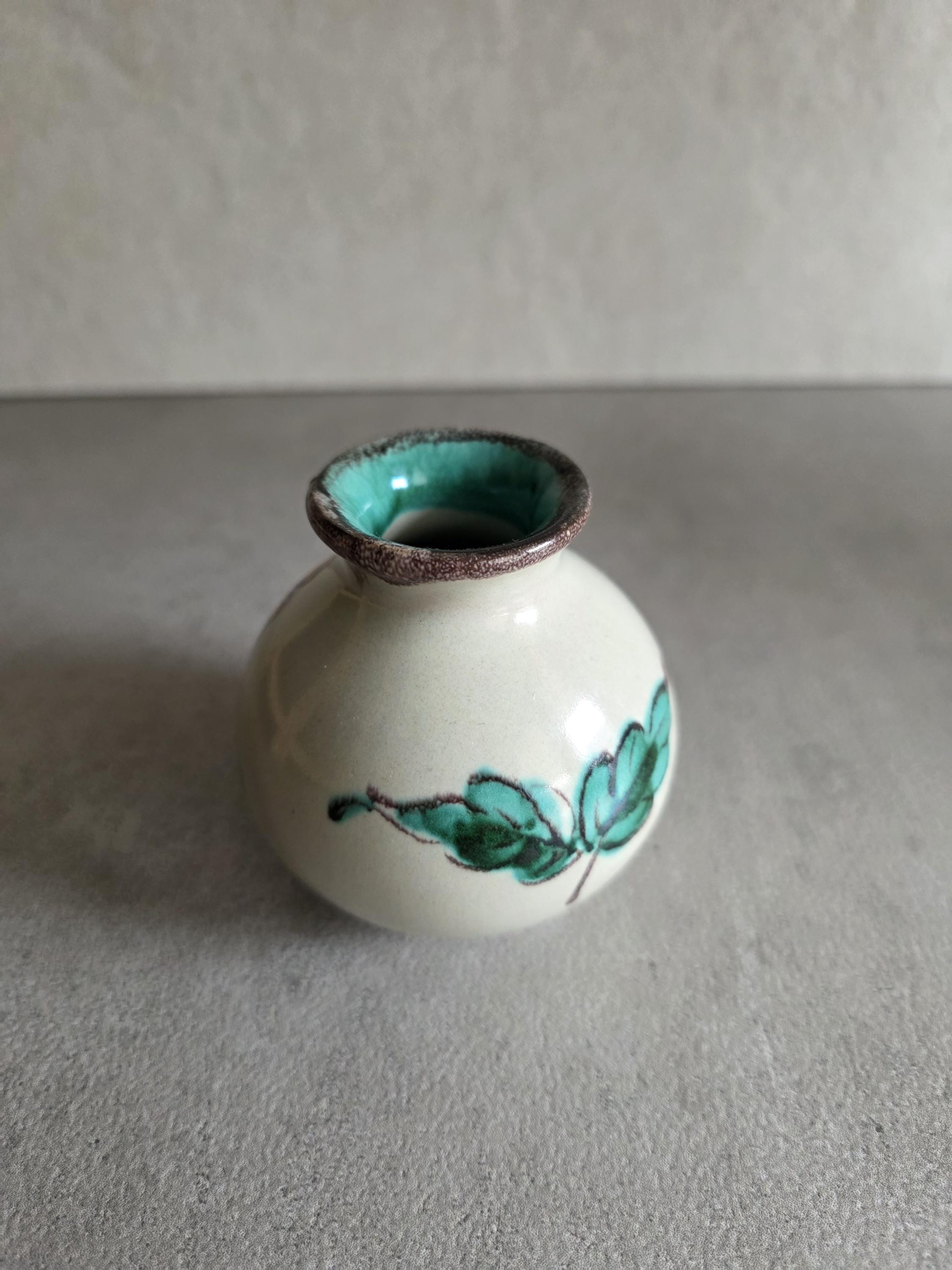 Upsala Ekeby Vase #44, Swedish Ceramic, Hand-painted Floral, 1950s