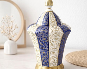 Schumann Arzberg Porcelain Vase, Gold and Blue Design, Luxury Home Décor