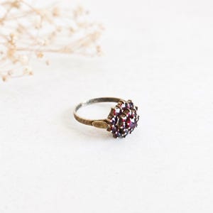 Antique Bohemian Garnet Ring Gold Plated 1900s Cluster Ring