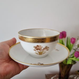 Royal Copenhagen Brown Rose Teacup & Saucer | Gold Trim | Danish Porcelain | Antique Floral Tea Cup | 350ml | Vintage Elegance