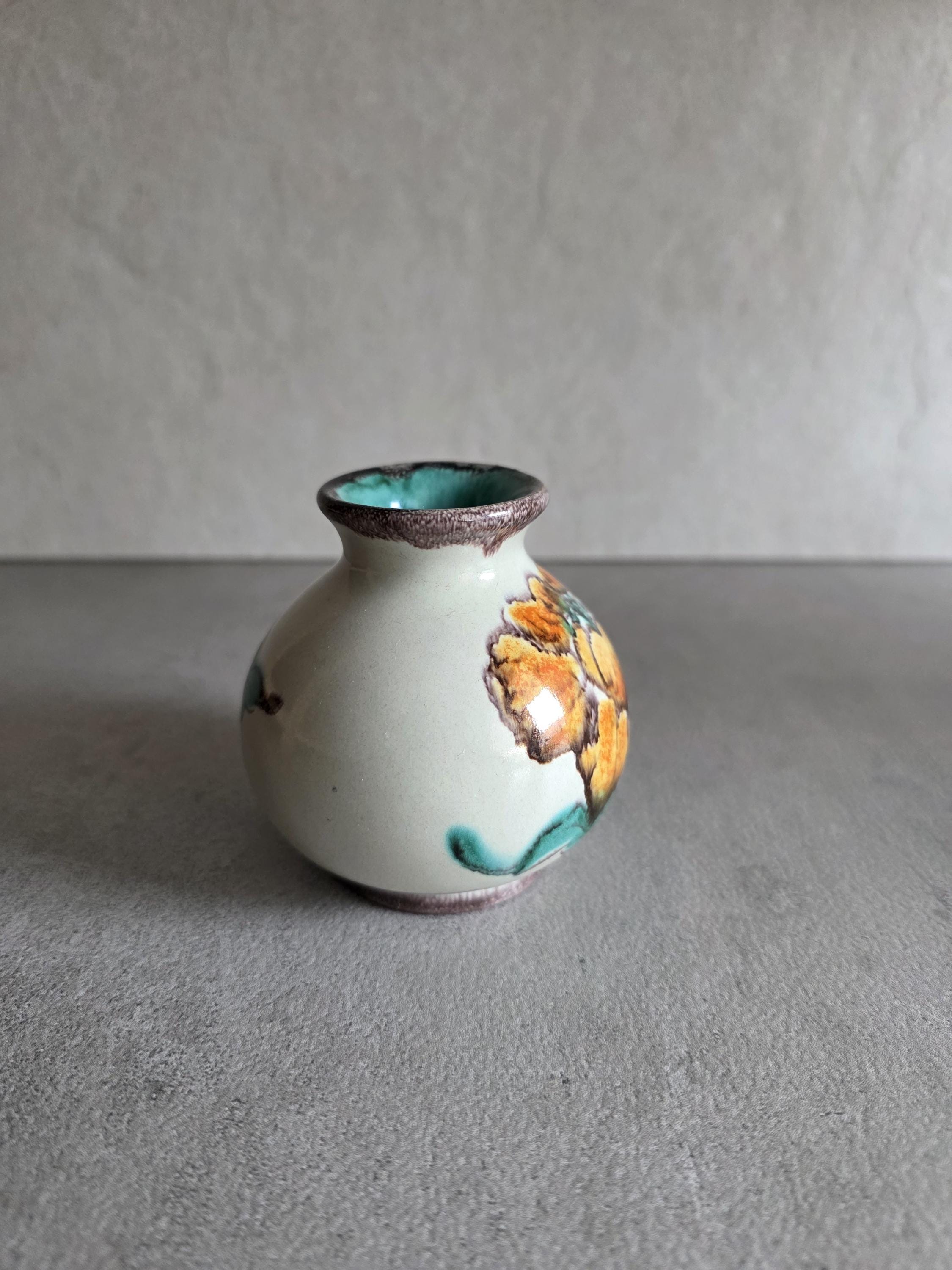 Upsala Ekeby Vase #44, Swedish Ceramic, Hand-painted Floral, 1950s