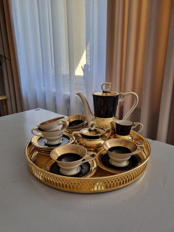 Vintage Alka Kunst Porcelain Mocca Set for 6, 22K Gold & Black - Etsy