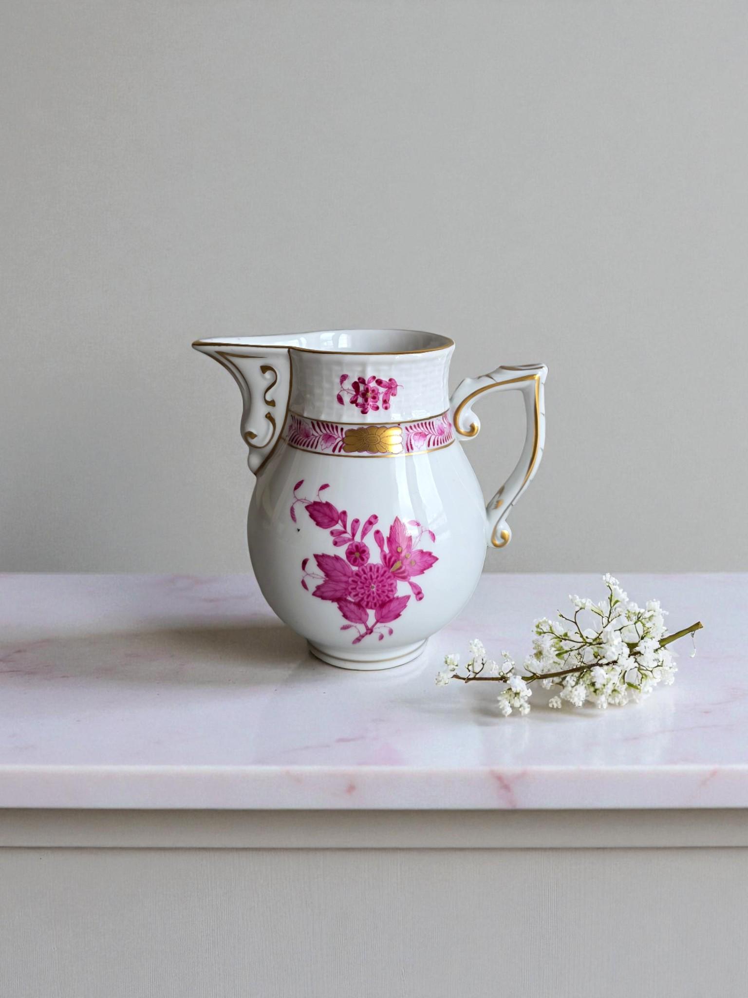 Herend Chinese Bouquet Raspberry Creamer, Hand-painted Porcelain