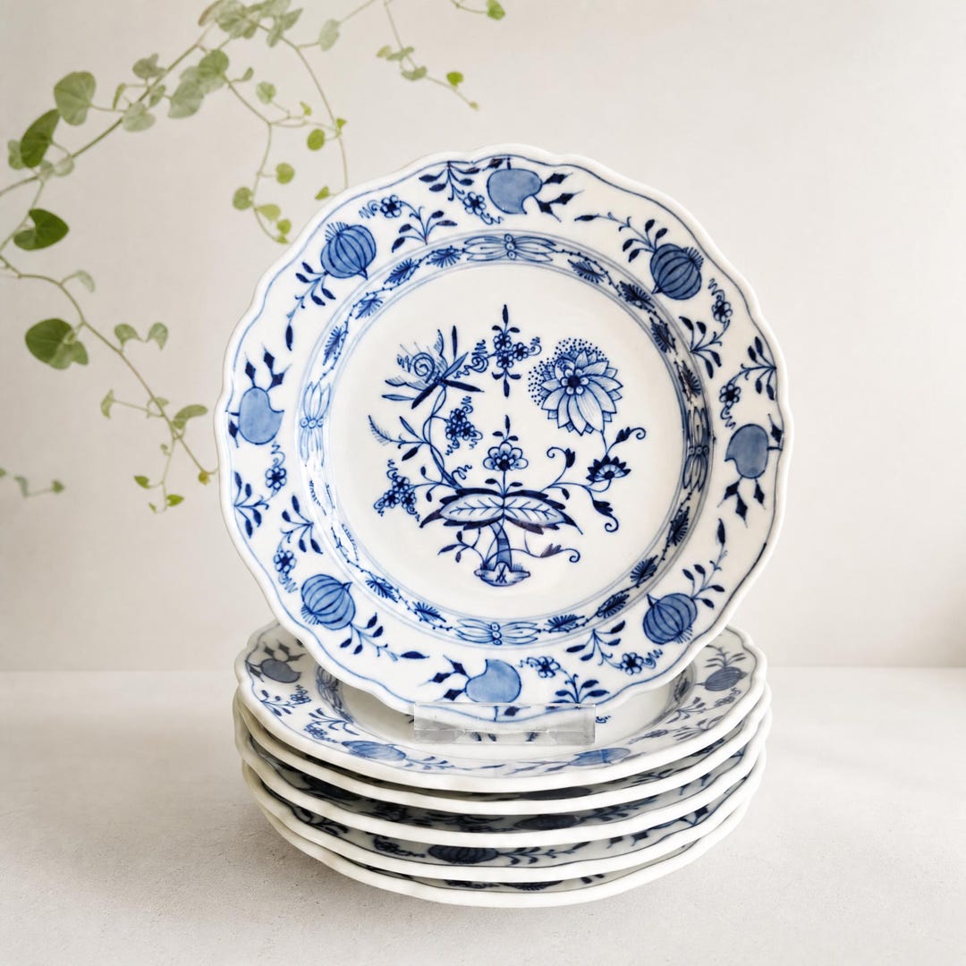 Meissen Blue Onion Dessert Plates Set of 6 Vintage 1950s German ...