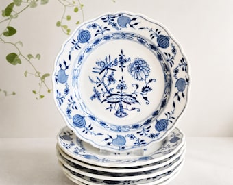 Set di 6 piatti da dessert Meissen Blue Onion in porcellana tedesca vintage anni '50