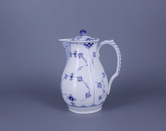Royal Copenhagen Blue Fluted Full Lace no. 1025. Unique Chocolate Pot. Antique Mark 1950's. Hand Painted in Denmark