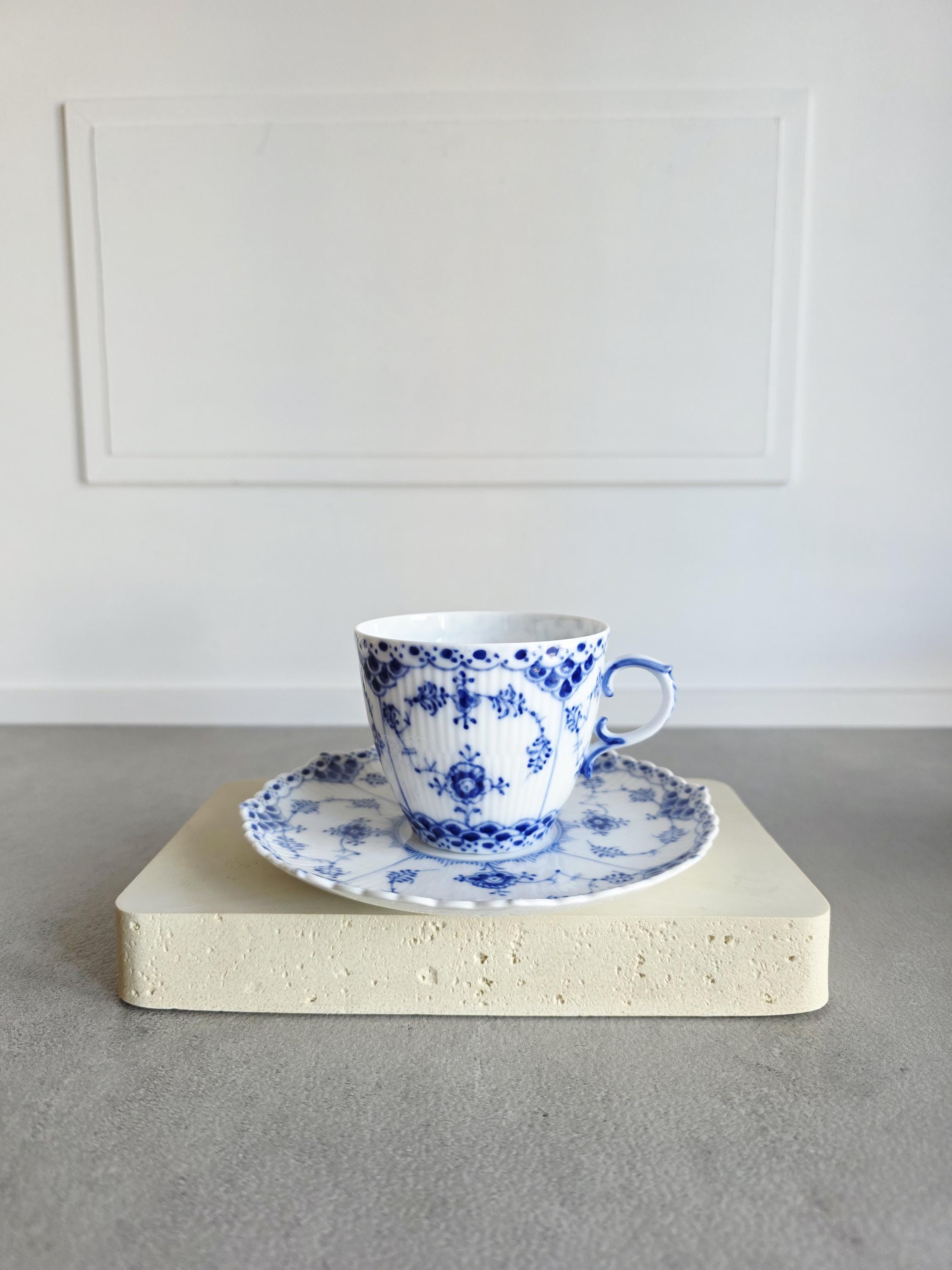 Royal Copenhagen Blue Fluted Full Lace #1035 Cup With Saucer 1960s