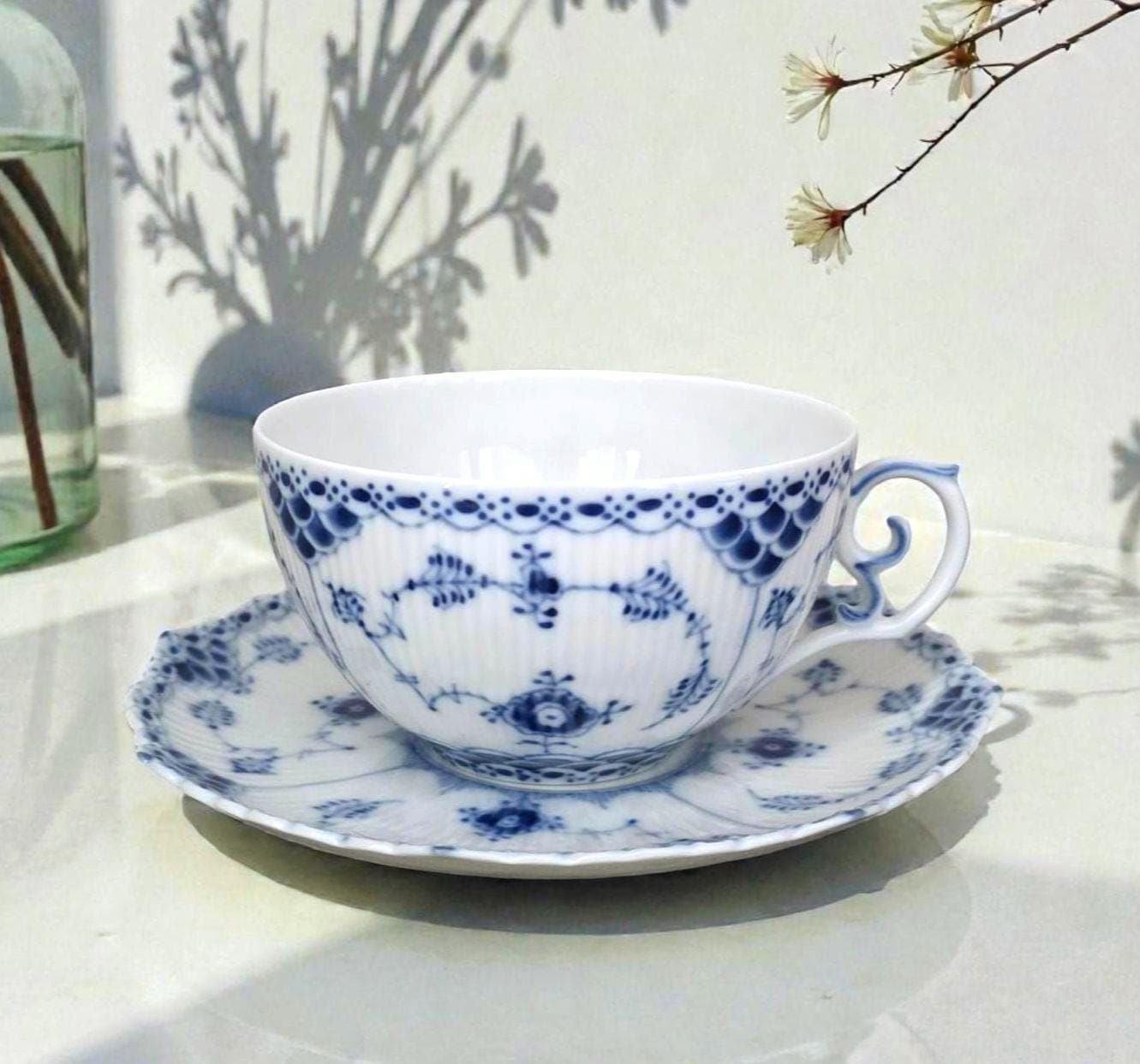 Royal Copenhagen Blue Fluted Full Lace #1142 Tea Cup With Saucer