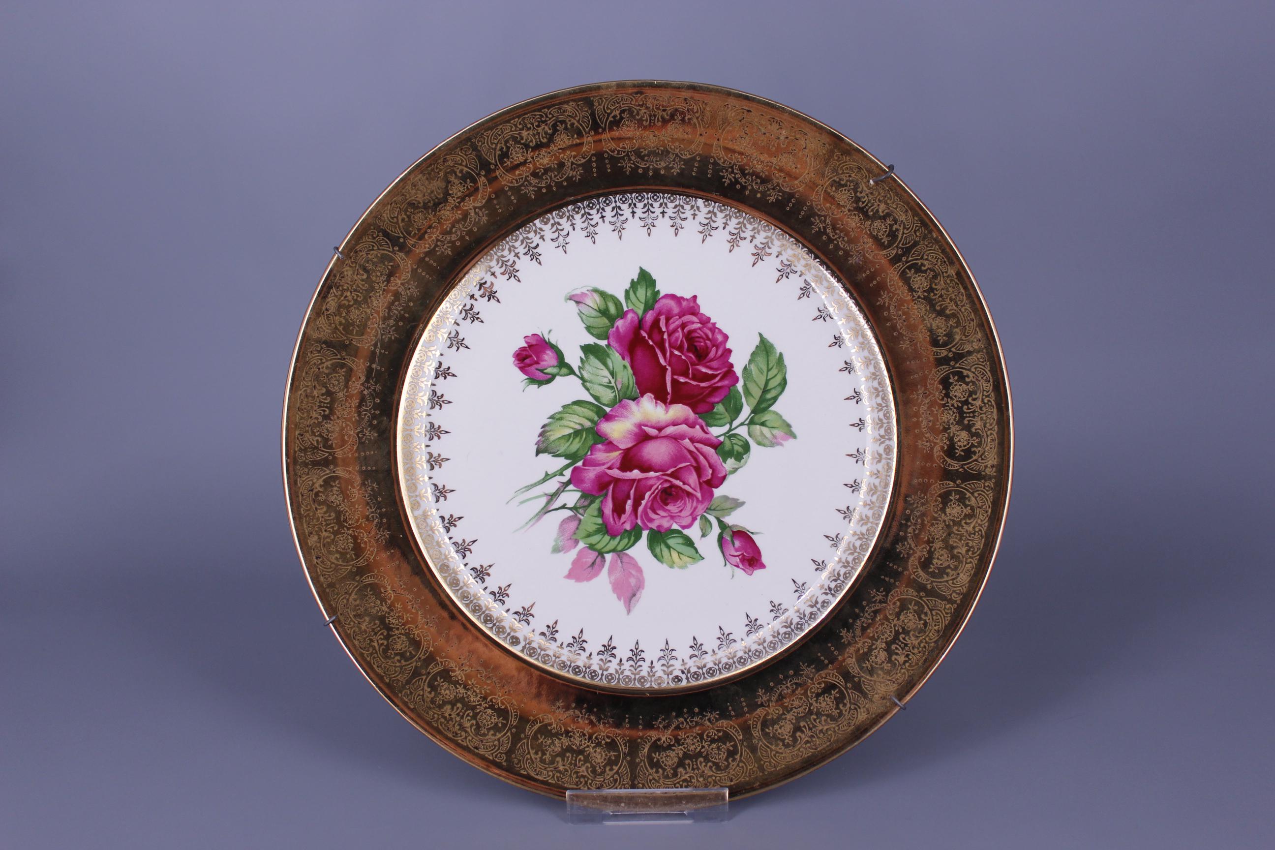 Vintage Decorative Plate With Pink Roses and Ornate Gold Trim - Etsy