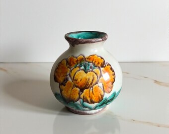 Upsala Ekeby Vase #44, Swedish Ceramic, Hand-painted Floral, 1950s