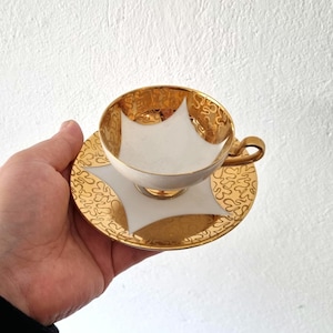 Leni Parbus 22K Gold Cup and Saucer | Vintage Hand-Painted Porcelain Collectible