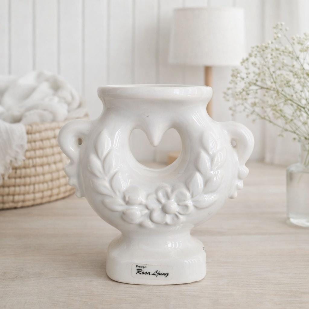 Rosa Ljung キャンドルホルダー • スウェーデン製 陶器 ホワイト 花柄