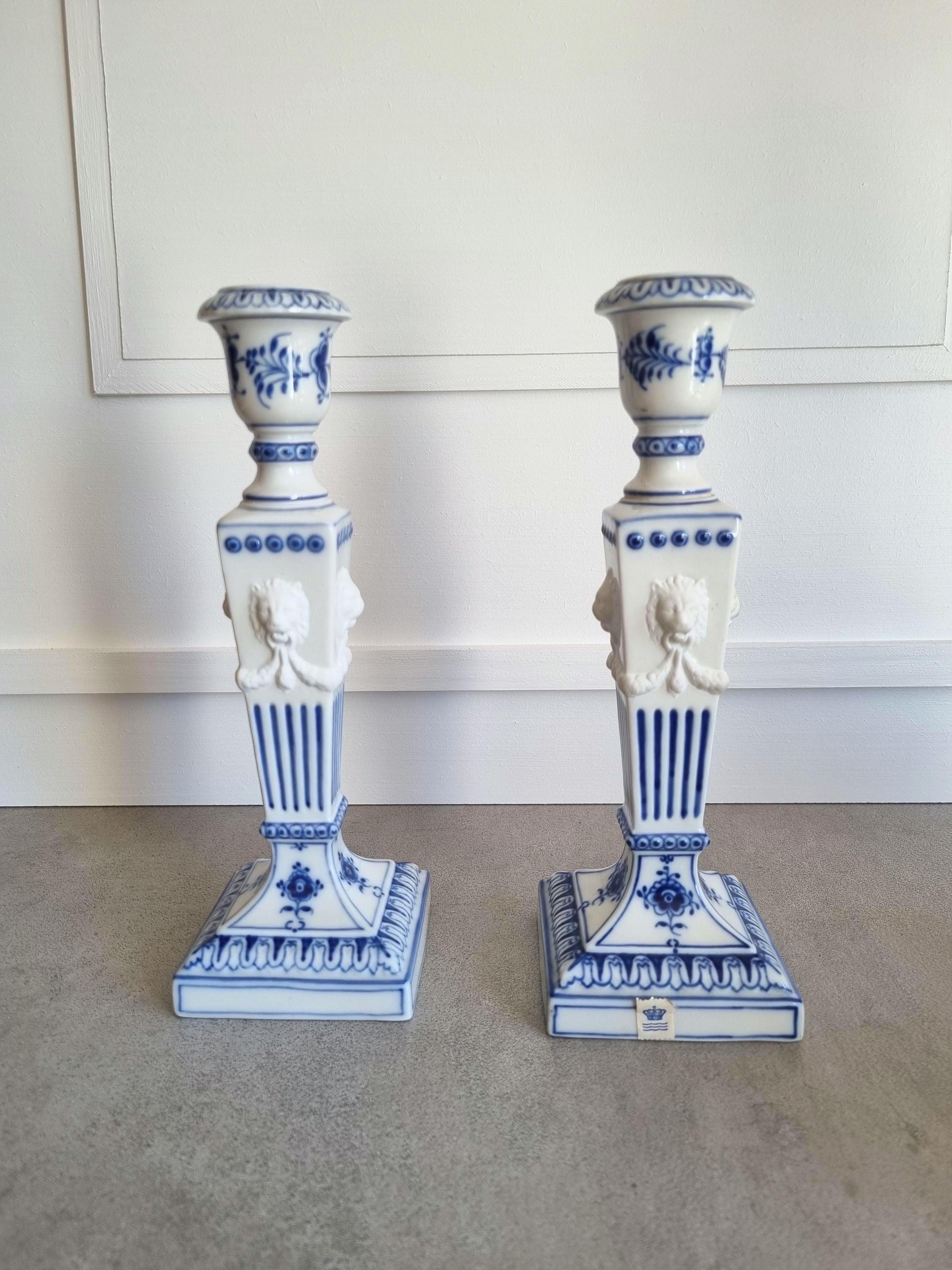 Royal Copenhagen Blue Fluted #15 Pair of Candlesticks | 1960s | 22.5cm | Hand-Painted Danish Porcelain | Vintage Scandinavian Decor