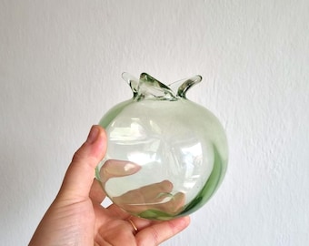 Antique Swedish Uranium Glass Apple Vase – 1920s Handblown Green Glass, Art Deco Collectible