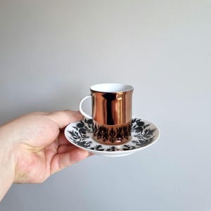 Bjørn Wiinblad Rosenthal Hilton 4006 Cup & Saucer – 1980s MCM Porcelain, Copper and Black, Designer German Set, Excellent