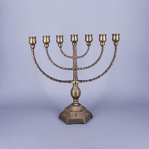 Antique Brass Menorah | Swedish 7-Branch Candelabrum | Judaica Candle Holder 1800s | Vintage Hanukkah Decor | 31cm x 30cm