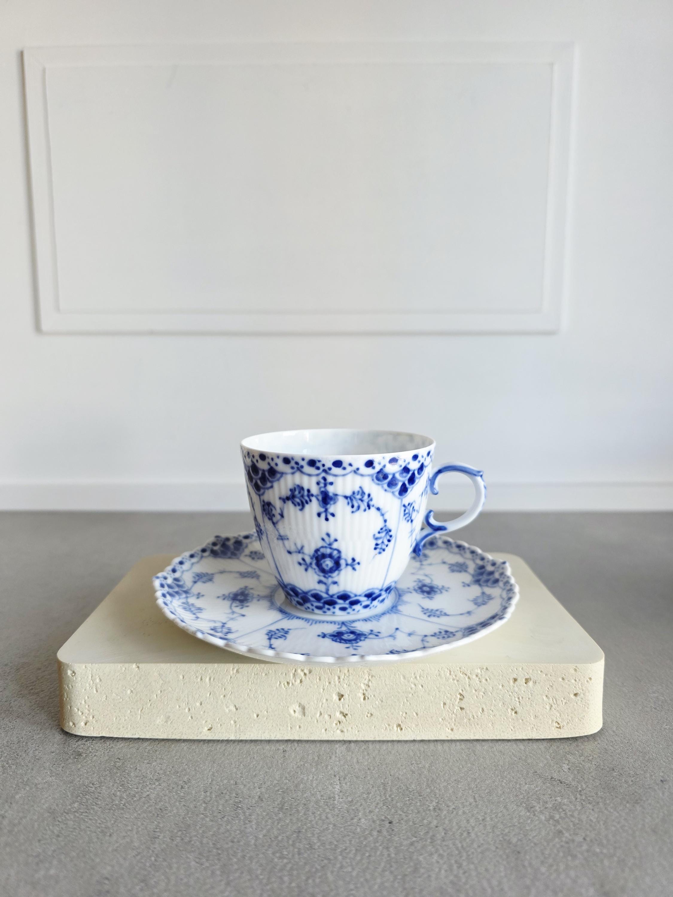 Royal Copenhagen Blue Fluted Full Lace #1035 Cup With Saucer 1960s
