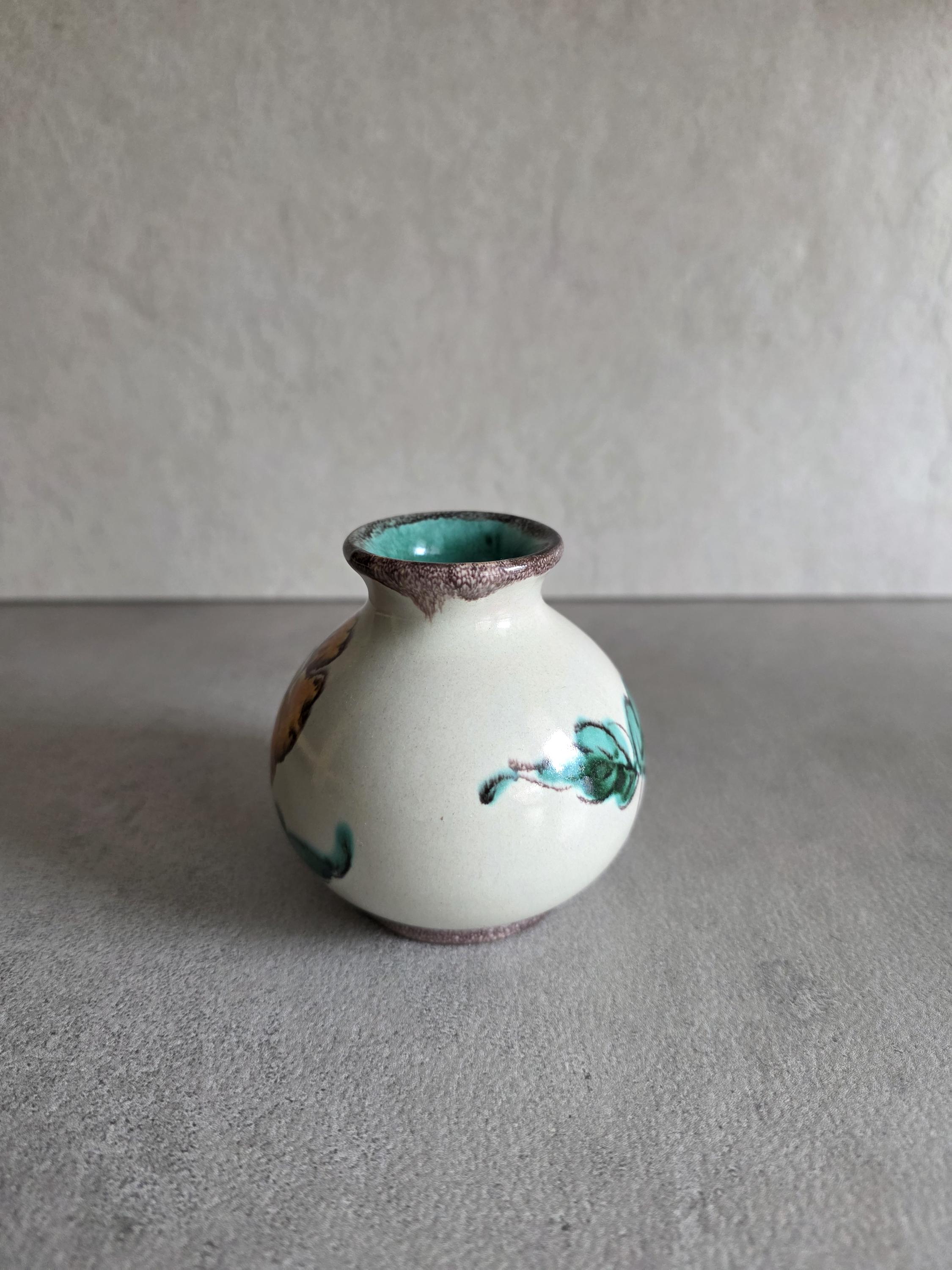 Upsala Ekeby Vase #44, Swedish Ceramic, Hand-painted Floral, 1950s