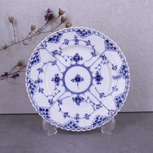 Royal Copenhagen Blue Fluted Full Lace #1087 Cake Plate | Hand-Painted Danish Porcelain | Vintage Collectible Dessert Plate