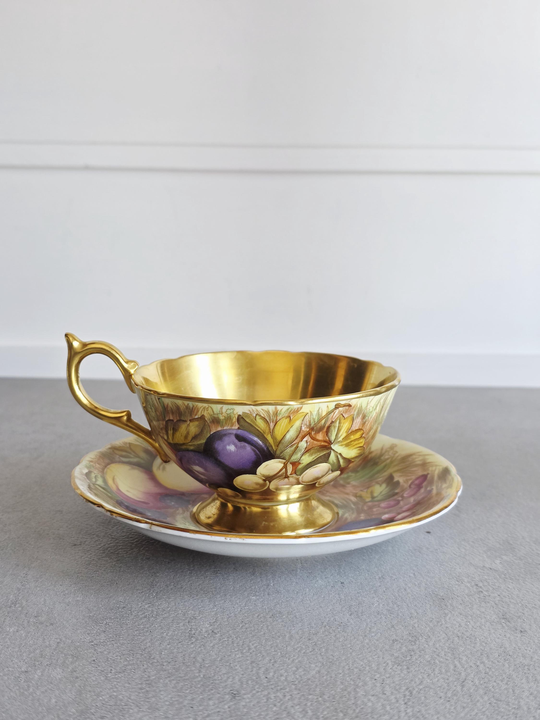 Aynsley Orchard Gold Cup With Saucer Signed Doris Jones English