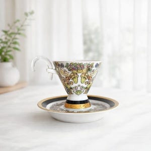 Thun Studio Eva Porcelain Coffee Cup & Saucer - Elegant Handcrafted Design, Collectible European Coffeeware