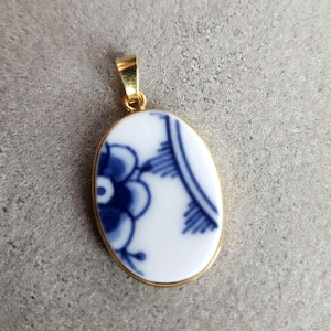 Royal Copenhagen Blue Fluted Porcelain Pendant - Handmade Gold-Plated 925 Silver Necklace - Danish Jewelry Gift