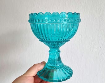 Iittala Marimekko Maribowl - Vintage Turquoise Glass Pedestal Bowl, Scandinavian Art Glass, Finland Design Icon, Decorative Candy Dish