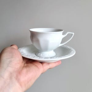 Rosenthal Maria Cup & Saucer | Vintage White Porcelain Tea Set | German Rosenthal China 1980s | Classic Embossed Floral Pattern