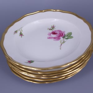 Set of 6 Meissen Breakfast Plates – 1920s Hand-Painted Roses, German Porcelain, 20 cm