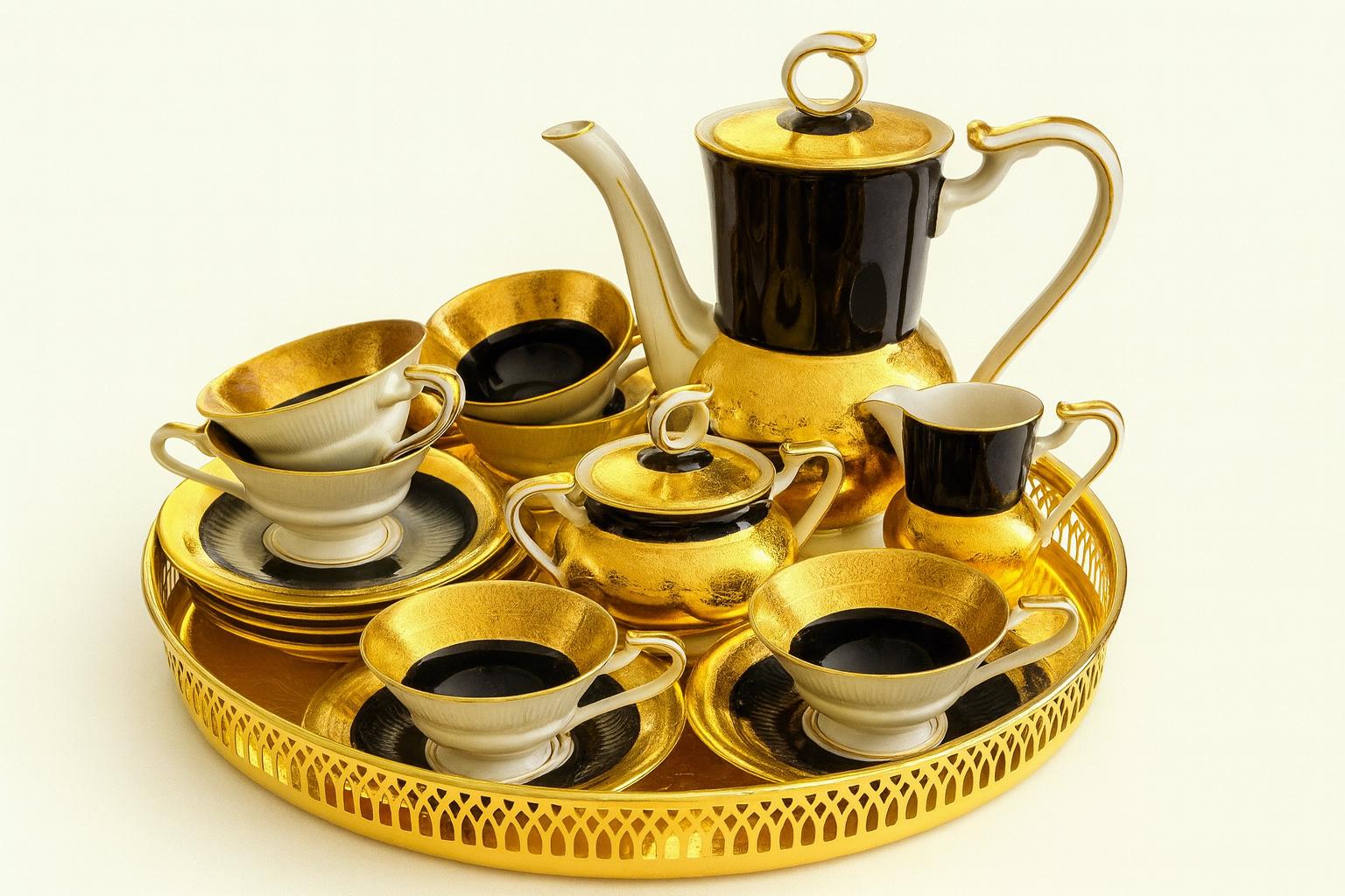 Vintage Alka Kunst Porcelain Mocca Set for 6, 22K Gold & Black - Etsy