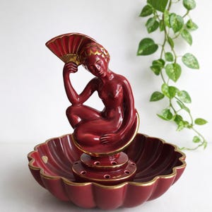 Upsala Ekeby Gefle Rubin Ikebana Arthur Percy Céramique suédoise des années 1940 26 cm Rare