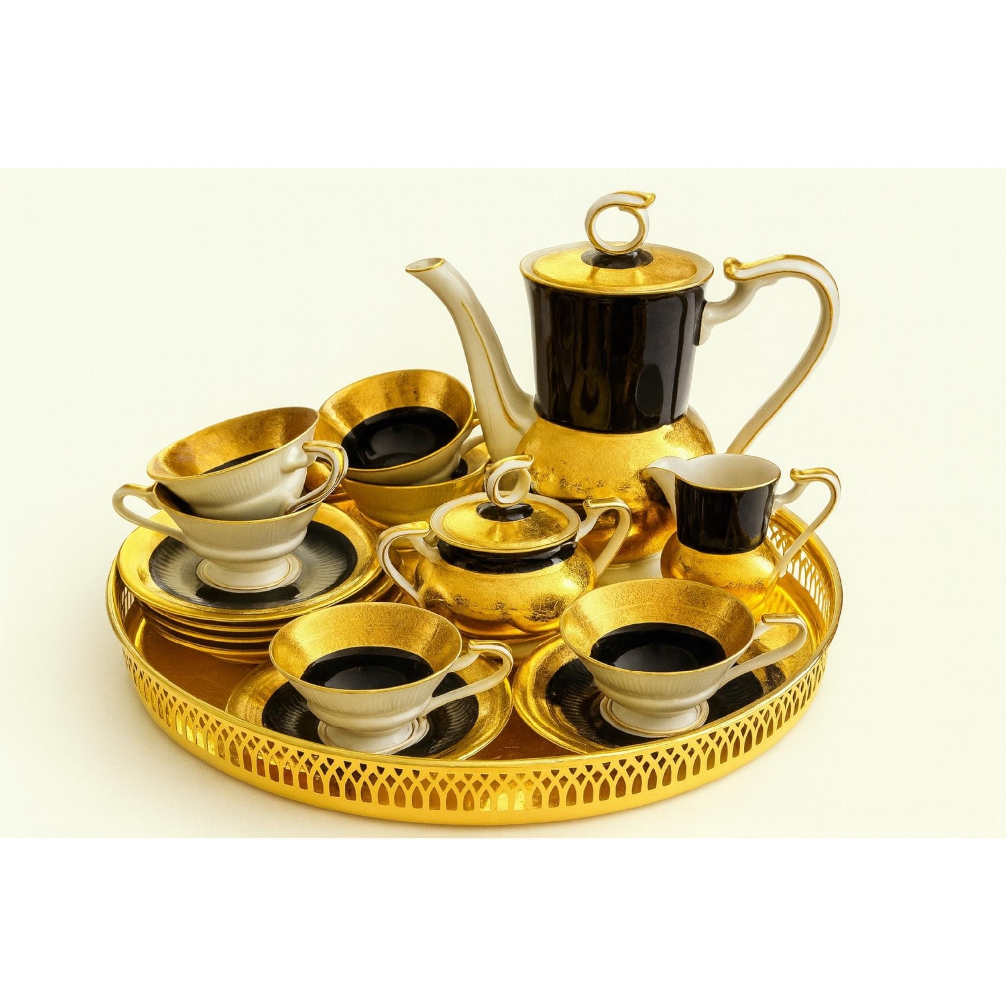 Vintage Alka Kunst Porcelain Mocca Set for 6, 22K Gold & Black - Etsy