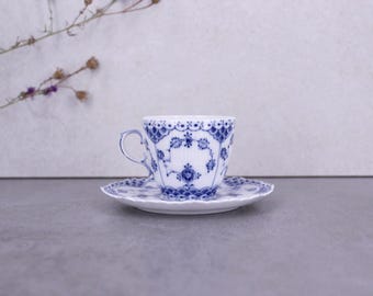 Royal Copenhagen Blue Fluted Full Lace Cup & Saucer #1035 | Danish Porcelain | Elegant Collectible for Coffee Lovers