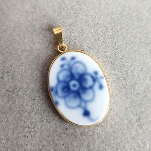 Royal Copenhagen Blue Fluted Porcelain Pendant - Handmade Gold-Plated 925 Silver Necklace - Danish Jewelry Gift
