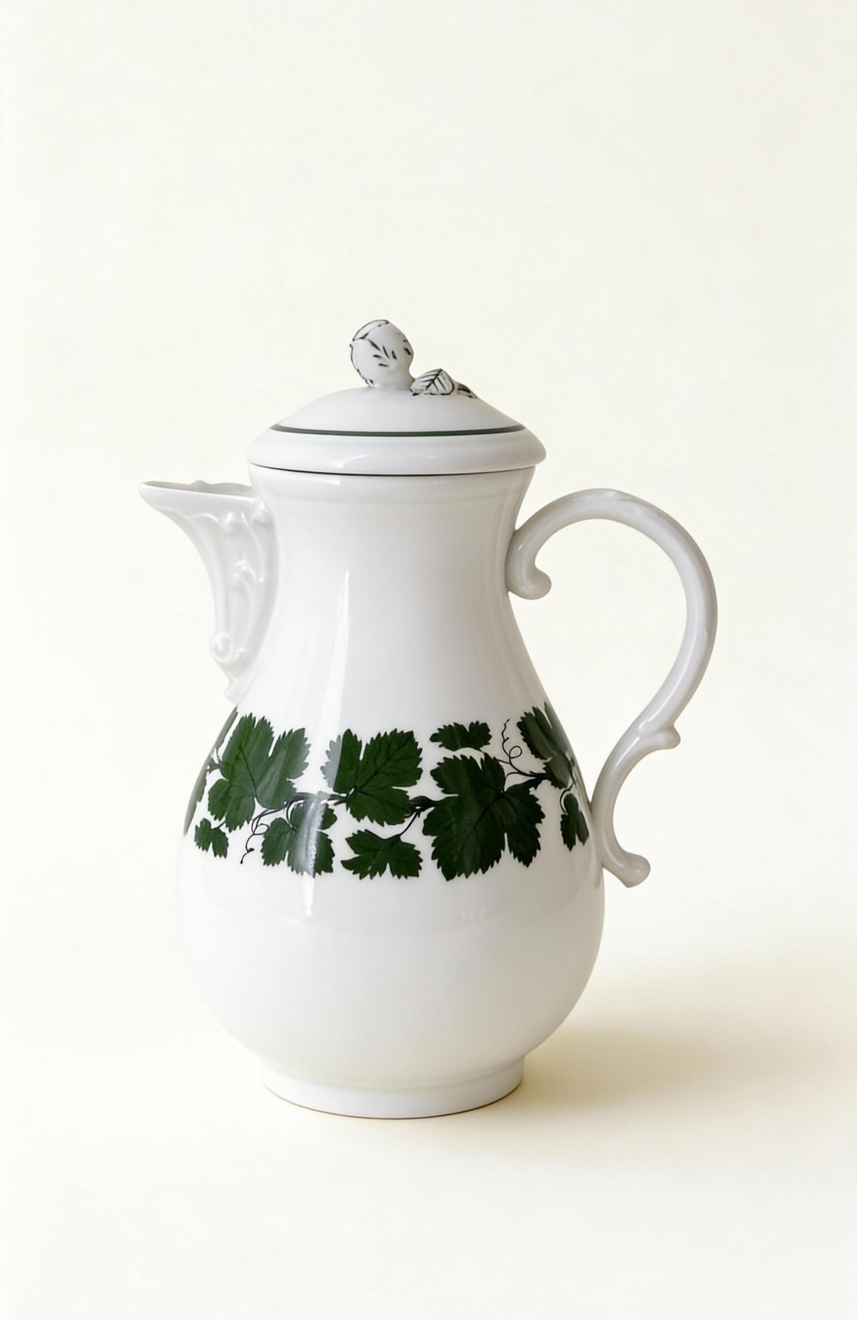 Meissen Coffee Pot – Green Wine Pattern – Vintage German Porcelain