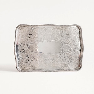 Vintage J.L.H. Silver Plated Copper Serving Tray Ornate England 1950s