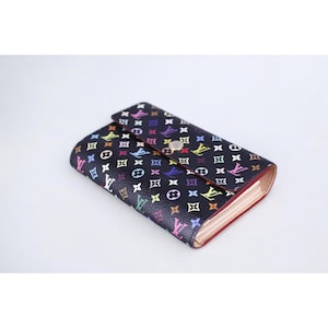 Cartera vintage Louis Vuitton: lona negra con monograma multicolor, cartera clásica de diseñador, artículo de colección poco común