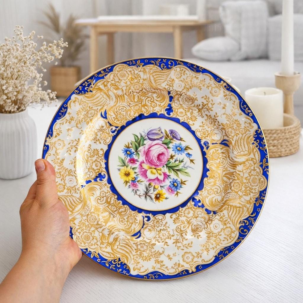 Vintage Rosenthal Platter 28 Cm, Floral Porcelain With Gold