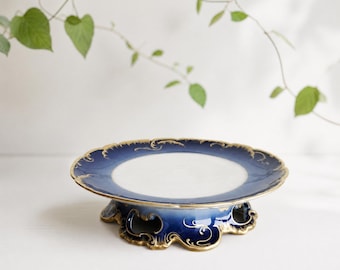 Plateau sur pied Haviland Limoges, porcelaine française, années 1900, 23 cm