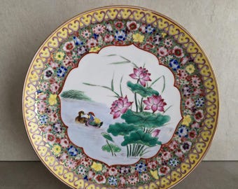 中国磁器皿 • 1900年代 黄色と金色の花柄 • オシドリ • 26 cm - Etsy 日本