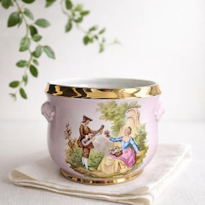 Gareis Bavaria Cachepot Planter 1920s Pink Portrait Pot 17 cm