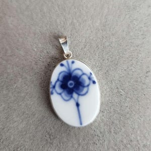 Royal Copenhagen Blue Fluted Porcelain Pendant - Handmade 925 Silver Necklace - Danish Jewelry Gift
