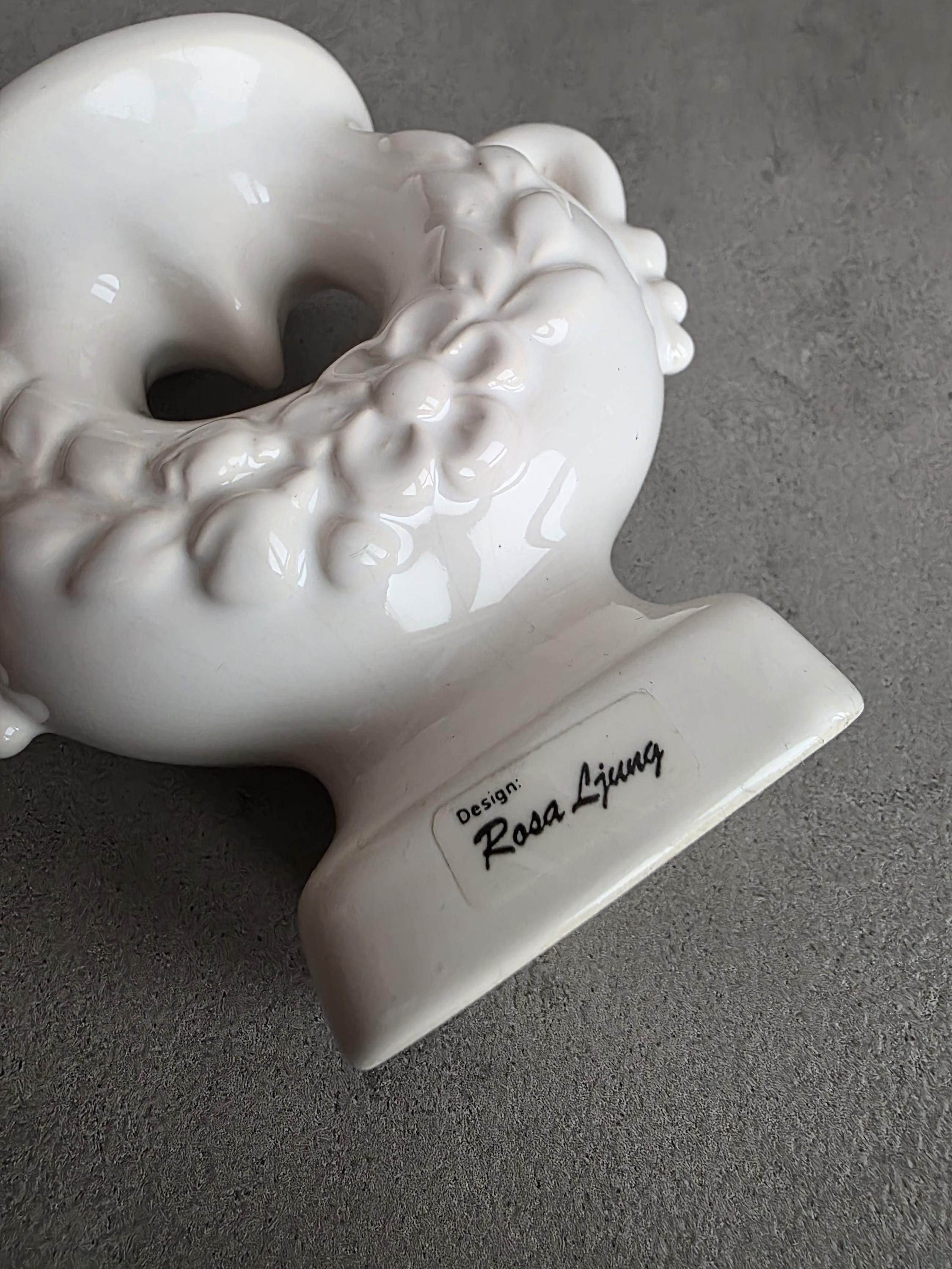 Rosa Ljung キャンドルホルダー • スウェーデン製 陶器 ホワイト 花柄