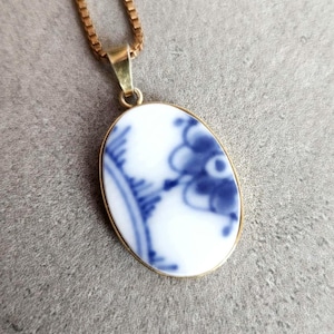 Royal Copenhagen Blue Fluted Porcelain Pendant - Handmade Gold-Plated 925 Silver Necklace - Danish Jewelry Gift