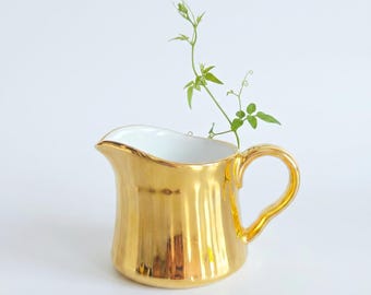 Jarra para crema Royal Worcester, chapada en oro de 24 quilates, de porcelana, década de 1960, 120 ml.