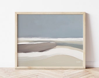 Beach Painting, Minimalist Beach Print, Abstract Coastal Wall Art, Beachscape, Neutral Ocean Wall Art, Acrylic Painting, Digital Art Print