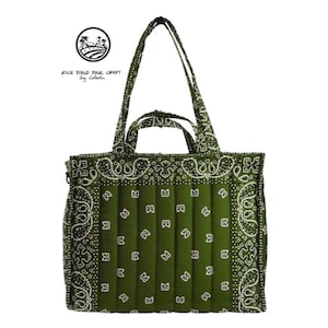 Olive Grove Bandana Travel Tote Bag, Premium Zip Top Edition, Laptop Compartment, Luggage Sleeve, Crossbody Strap