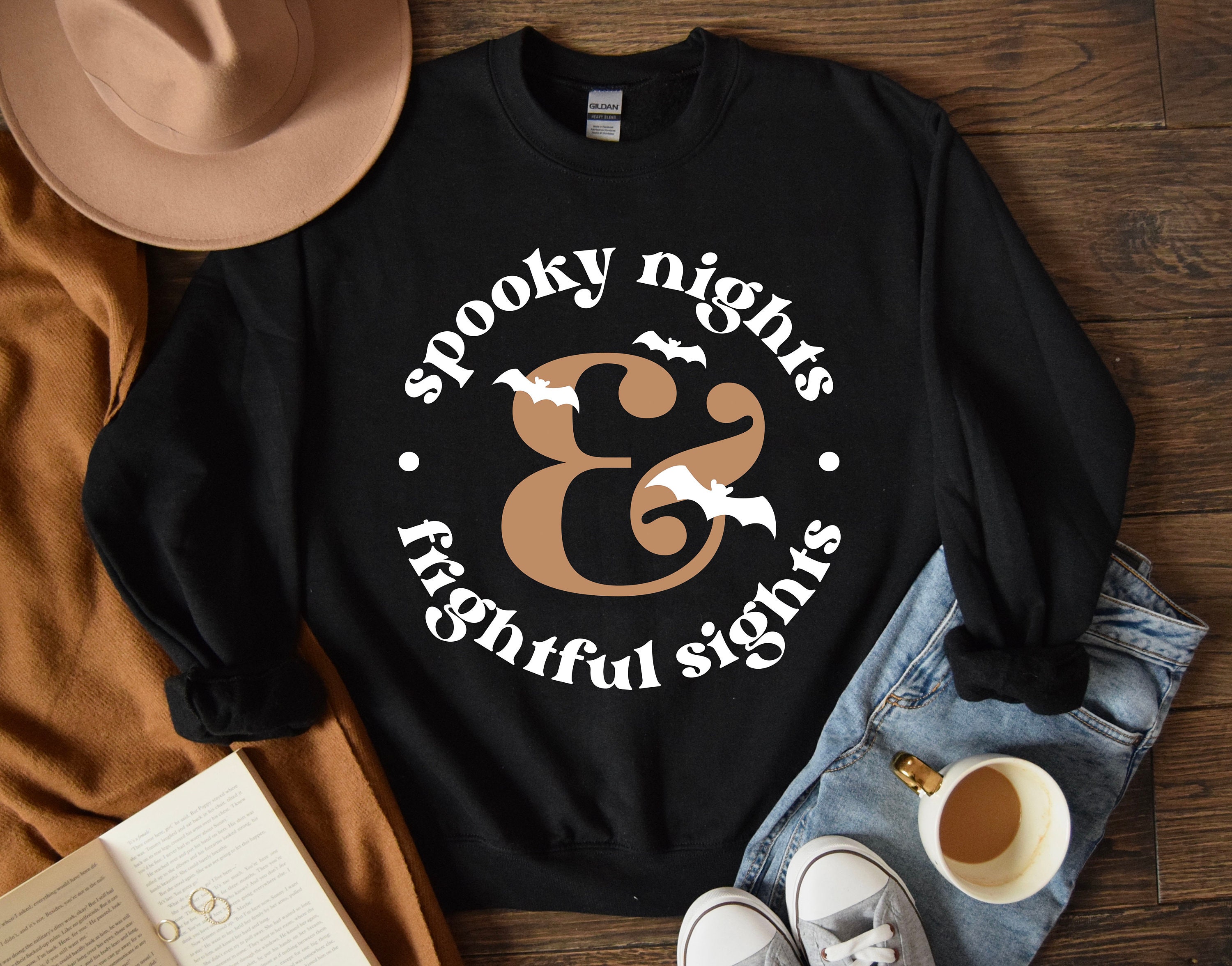 Discover Halloween Sweatshirt, Spooky Night & Frightful Sights, Spooky Shirt, Halloween Sweater, Spooky Season, Halloween Witches, Halloween Gift